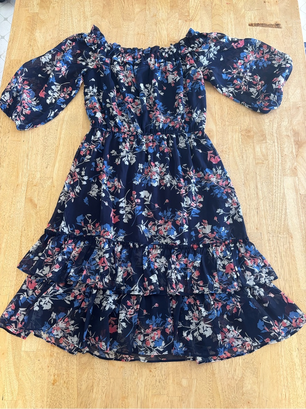 Westport Navy Floral Off-Shoulder Ruffle Dress